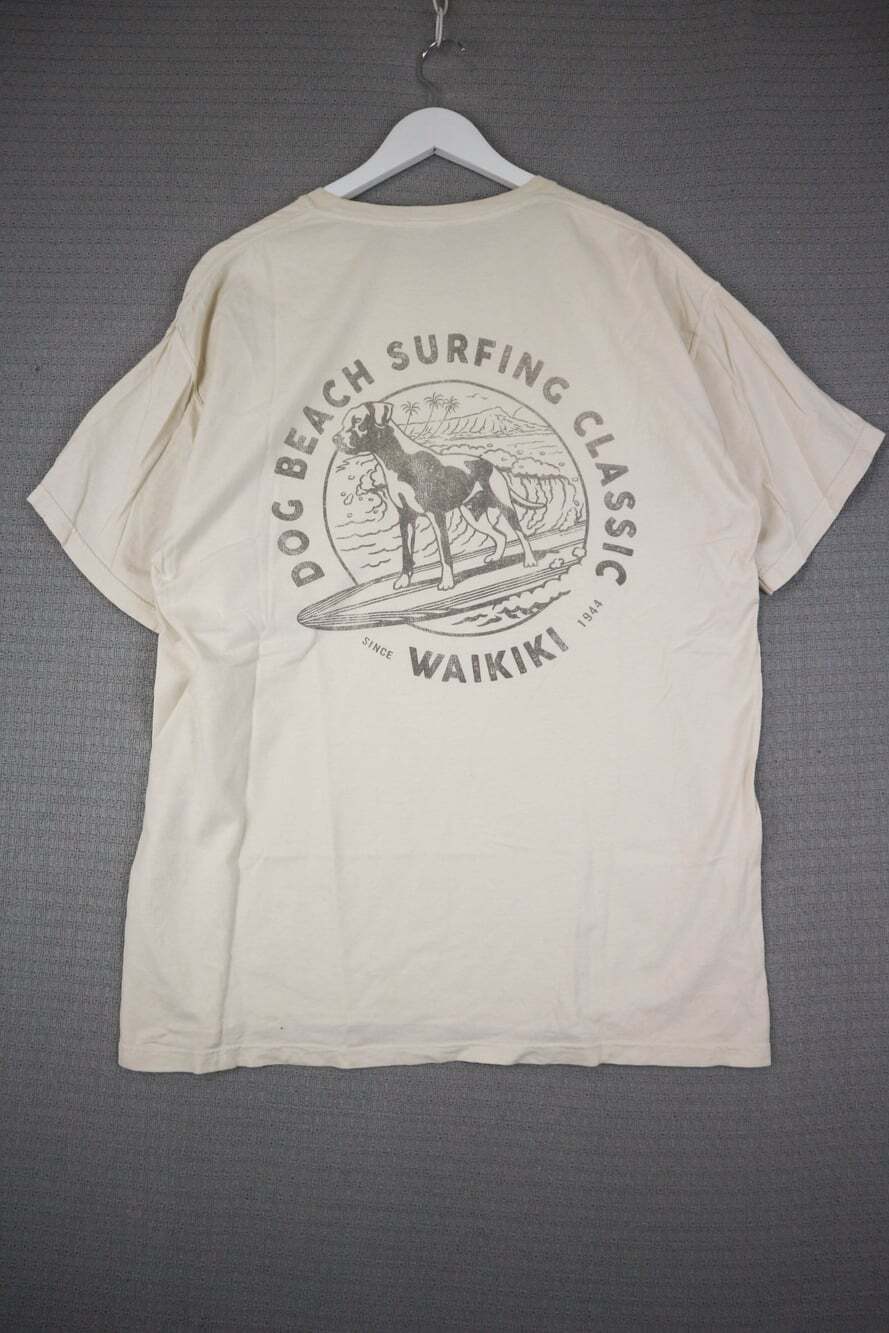 Malibu Shirts Cream Dog Beach Surfing Classic Waikiki Hawaii Graphic Tee Large